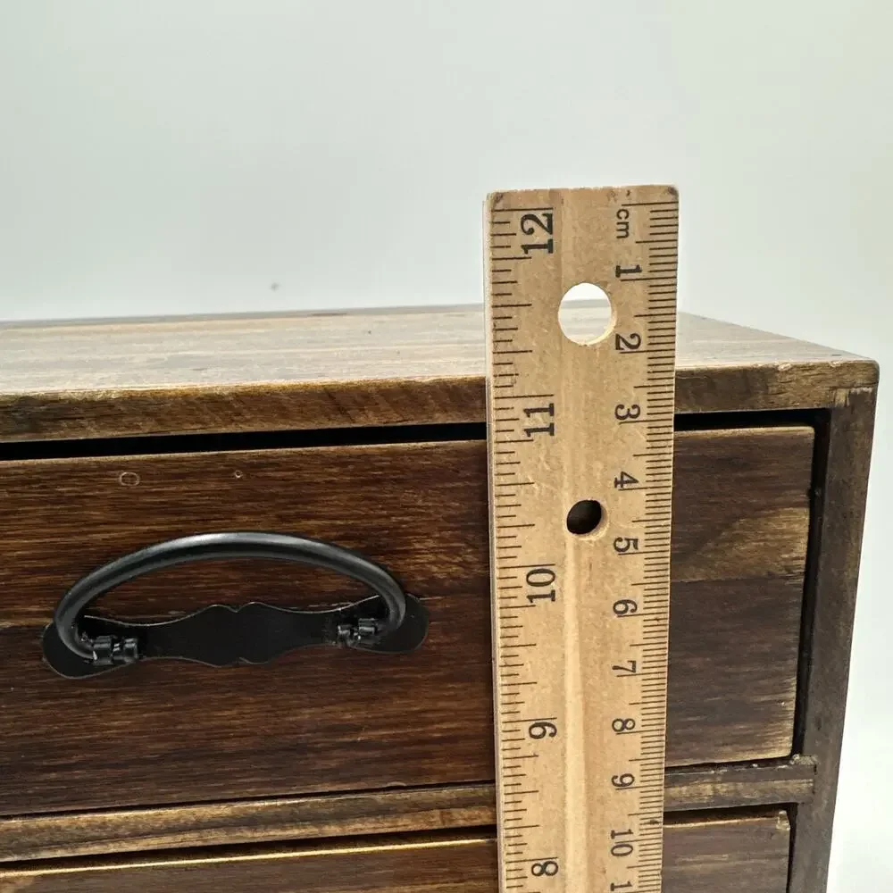 Vintage Wooden Jewelry Box Stand With 5 Drawers Red Felt Lined